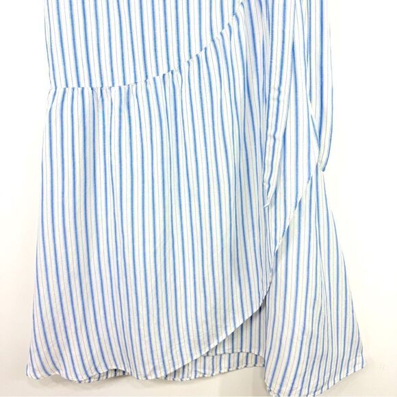 LOFT Cream Light Blue Vertical Stripe Linen Side Tie Front Wrap Skirt NEW - Picture 3 of 14